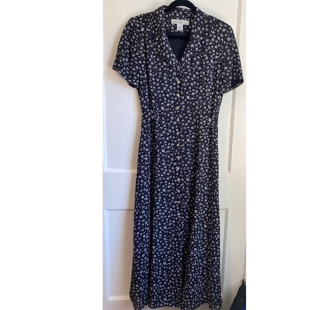 David Warren New York Black White Floral Button Front Maxi Dress 10 3032152